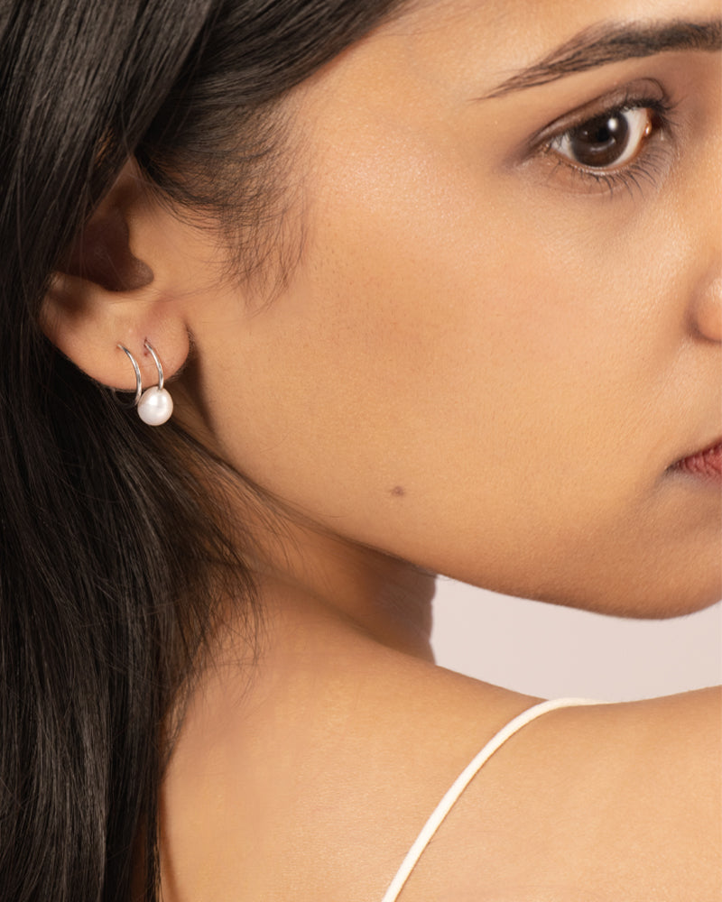 Pearl Whisper Hoops – Silver