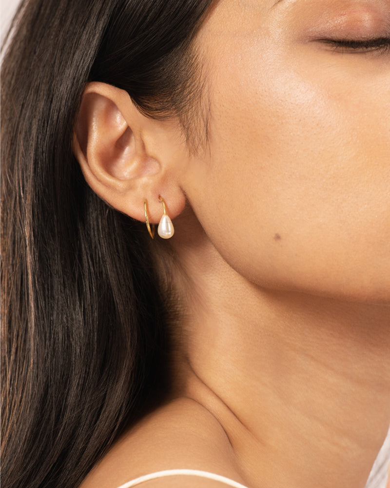 Pearl Whisper Hoops – Gold