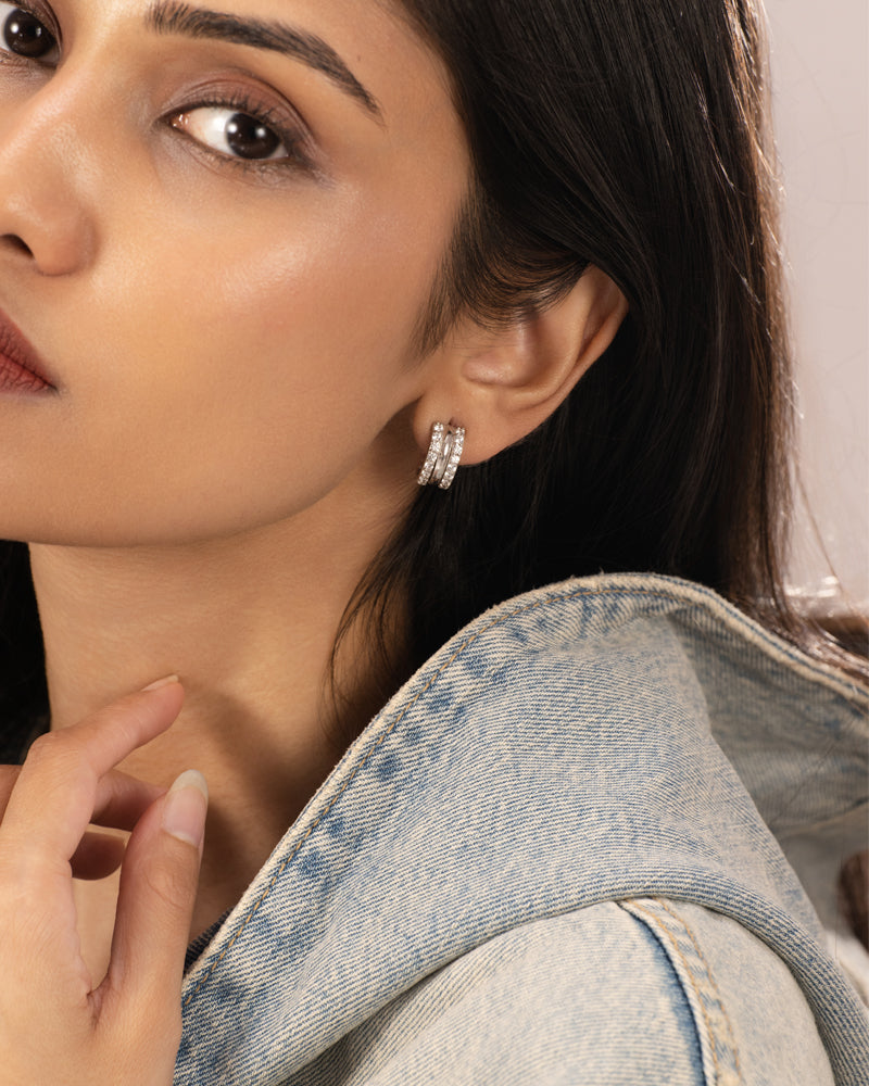 Triple Stacked Earrings – Silver