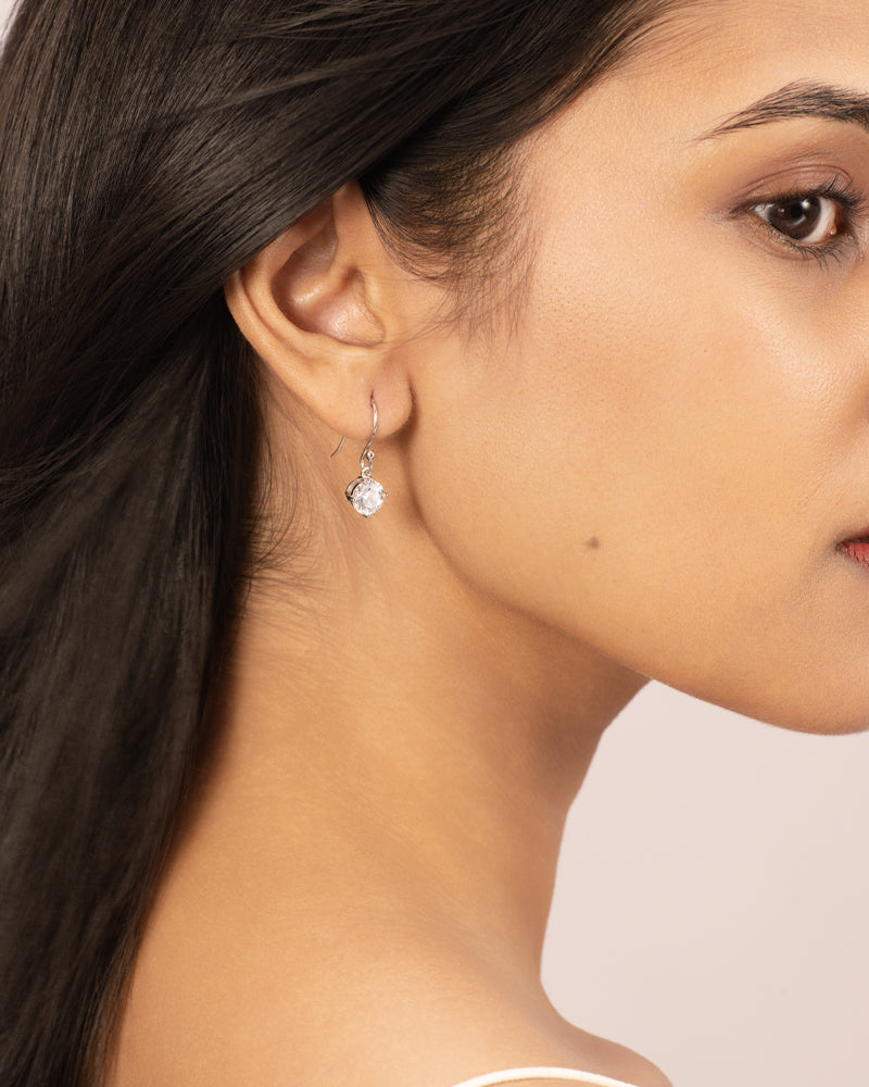 Solitaire Drop Earrings – Silver